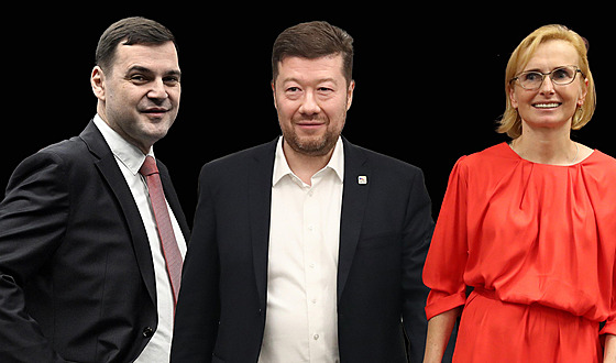 Pedseda Motoristé sob Petr Macinka, éf SPD Tomio Okamura a pedsedkyn KSM Kateina Konená