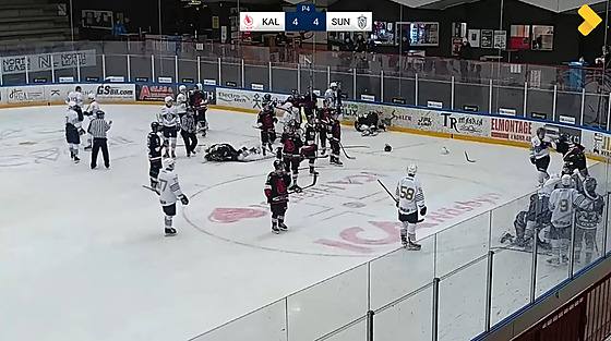 Ve �védské juniorské lize se po konci zápasu strhla bitka mezi v�emi hrá�i.