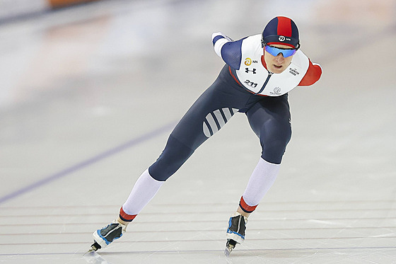 Martina Sáblíková jede závod na 3000 metr� b�hem Sv�tového poháru v Milwaukee.