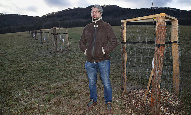 Starosta Mo�kova Adam Ku�era u aleje tvo�ené lokálními starými odr�dami...