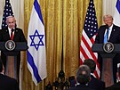 Donald Trump na na spolené tiskové konferenci s izraelským premiérem...