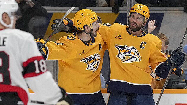 Filip Forsberg (vlevo) slav branku s Romanem Josim.