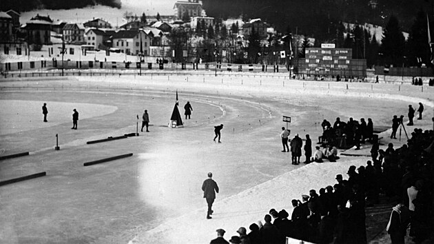 Momentka ze zvodu rychlobrusla na Zimnch olympijskch hrch v Chamonix 1924.