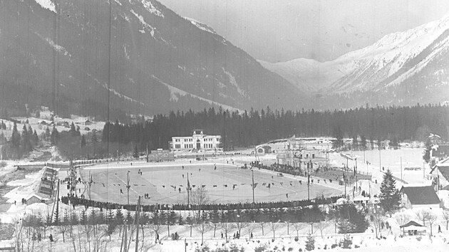 Pohled na Olympijsk stadion v Chamonix, kde se konaly hry v roce 1924.