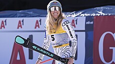 BRONZOVÝ ÚSMV. Ester Ledecká po sjezdu na MS v Saalbachu, ve kterém dojela na...
