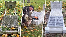 Shaun Tookey renovuje hroby. Na snímku vidíte stav p�ed a po oprav�.