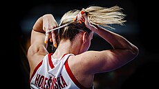 �eská basketbalistka Petra Hole�ínská p�i zápase kvalifikace na EuroBasket 2025...
