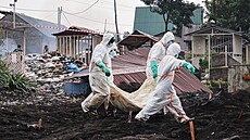 Zdravotnický personál p�ená�í t�la ob�tí v Gom� v Demokratické republice Kongo....