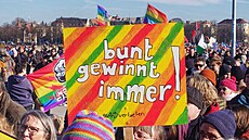 �Barva v�dy zvít�zí, zákaz AfD,� stojí na transparentech protestujících proti...