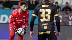 Liberecký branká� Tomá� Koubek v utkání proti Baníku Ostrava