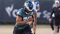 Saquon Barkley z Philadelphia Eagles trénuje p�ed Super Bowlem.
