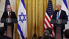 Donald Trump na na spolené tiskové konferenci s izraelským premiérem...