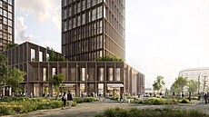 Vizualizace dvouv�ového mrakodrapu v centru Ostravy, v ni��í v�i má sídlit...