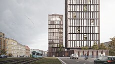 Vizualizace dvouv�ového mrakodrapu v centru Ostravy, v ni��í v�i má sídlit...
