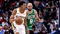 Trey Murphy z New Orleans b�hem utkání proti Bostonu.