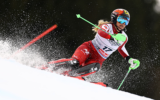 Rakouská ly�a�ka Katharina Gallhuberová b�hem slalomu pro kombinaci