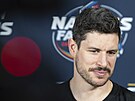 Kanadský útoník Sidney Crosby ped novinái.