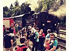 Jízda parní lokomotivy. Vyfoceno p�i jednodenním výlet� ve T�e�ti a v Kostelci...