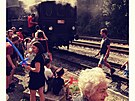 Jízda parní lokomotivy. Vyfoceno p�i jednodenním výlet� ve T�e�ti a v Kostelci...