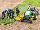 Na malovickm stadionu zaala pokldka novho trvnku dovezenho z Nizozemska.