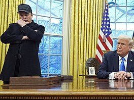 Elon Musk a Donald Trump b�hem tiskové konference v Oválné pracovn� (11. února...