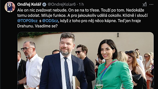 Europoslanec Ondej Kol (TOP 09) zkritizoval svho spolustranka Jiho...