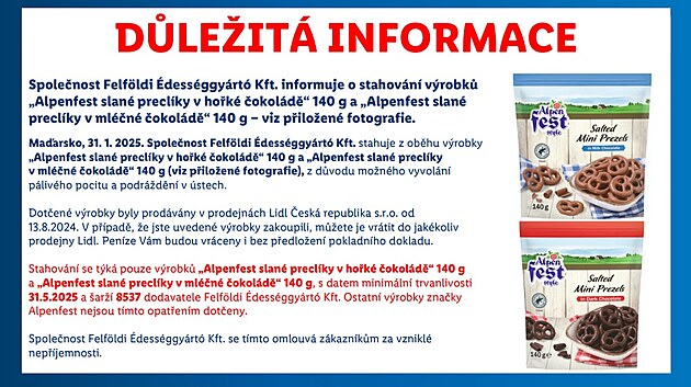Lidl, Macar simitlerini çikolatada çeker. Ağız tahrişine neden olabilir