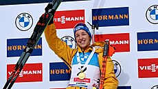 N�mecká biatlonistka Franziska Preussová se raduje z vít�zství ve stíhacím...