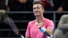 Jií Leheka v úvodním kole turnaje ATP v Dauhá.