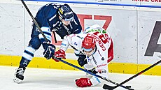 Martin Ry�avý z Liberce a David Cienciala z T�ince bojují o puk.