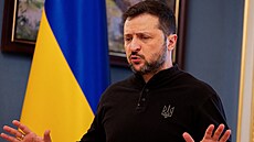 Ukrajinský prezident Volodymyr Zelenskyj na tiskové konferenci v Kyjev� (19....