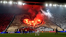 Choreo slávistických fanou�k� v utkání proti Baníku