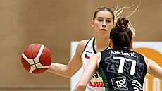 Nikola Ková�iková (vlevo) v dresu SB� Ostrava úto�í v zápase se �abinami, brání...