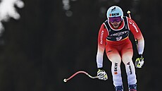 �výcarský ly�a� Alexis Monney b�hem sjezdu do kombinace dvojic na MS v Saalbachu