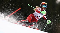 Rakouská lyaka Katharina Gallhuberová bhem slalomu pro kombinaci