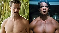 Patrick Schwarzenegger v seriálu Bílý lotos (2025) a Arnold Schwarzenegger ve...