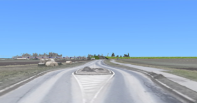 Rychlodráha z Brna na Beclav na tímetrovém náspu z pohledu od obce Pibice....