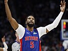 Malik Beasley z Detroit Pistons slaví bhem utkání s Boston Celtics.