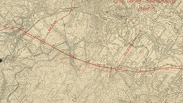 Pl�n d�lnice u Liberce se dv�ma sjezdy do centra m�sta z roku 1940