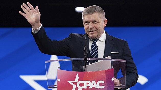 Slovensk premir Robert Fico pronesl projev na konferenci konzervativc CPAC. (21. nora 2025)
