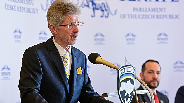 Pedseda Sentu Milo Vystril hovo na konferenci s nzvem Rusk agrese proti Evrop po tech letech ukrajinsk obrany svobody, (24. nora 2025)