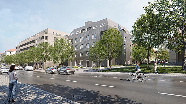 Pohled z ulice B. N�mcov� na domy druh� etapy v�stavby