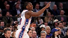 Tyrese Maxey z Philadelphia 76ers b�hem zápasu s New York Knicks.