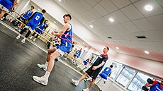 Ond�ej Husták cvi�í na reprezenta�ním srazu v rámci kvalifikace na EuroBasket...
