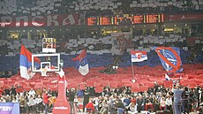 Choreo na podporu Ruska v podání fanouk blehradské Crvene zvezdy.