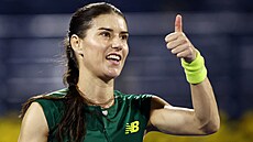 Rumunka Sorana Cirsteaová slaví úsp�nou vým�nu ve �tvrtfinále turnaje v Dubaji.