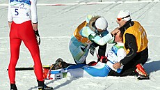 Vyerpaná Petra Majdiová v cíli olympijského závodu ve Vancouveru.