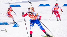 Kateina Pavl bhem enské tafety v na MS v Lenzerheide.