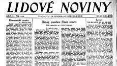 Friedrich Ebert um�el. O jeho smrti informovaly Lidové noviny.