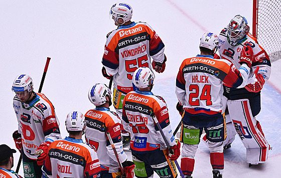 Hrá�i Pardubic po skon�ení zápasu na led� T�ince.